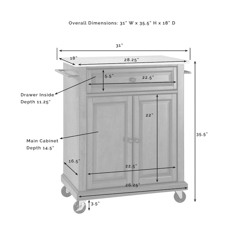 Przenośny wózek kuchenny z granitowym blatem - 31W x 18D x 35.5H