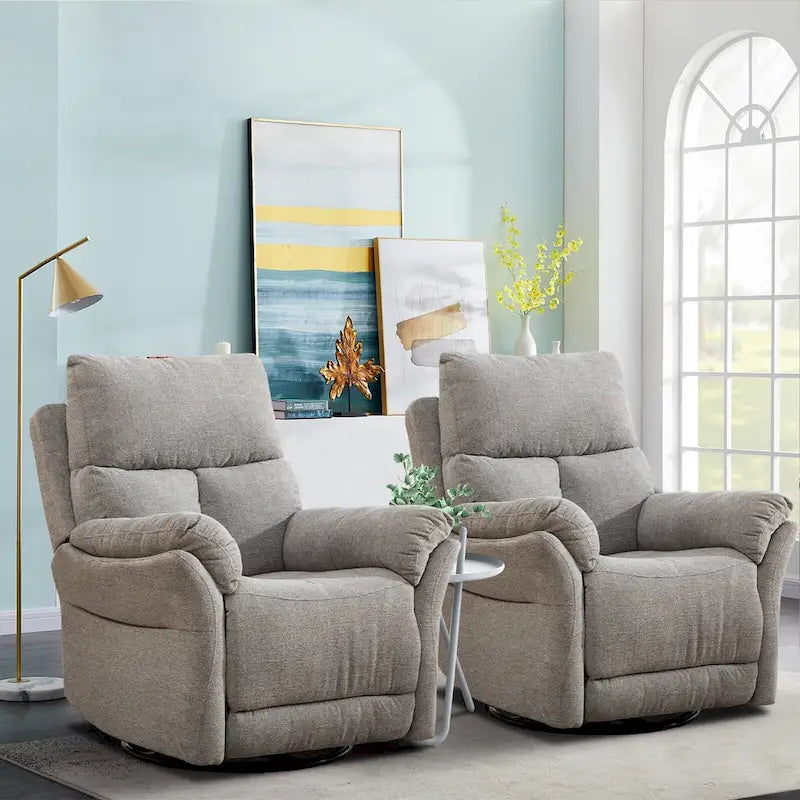 Fabric Overstuffed Swivel Rocker Manual Recliner Chair