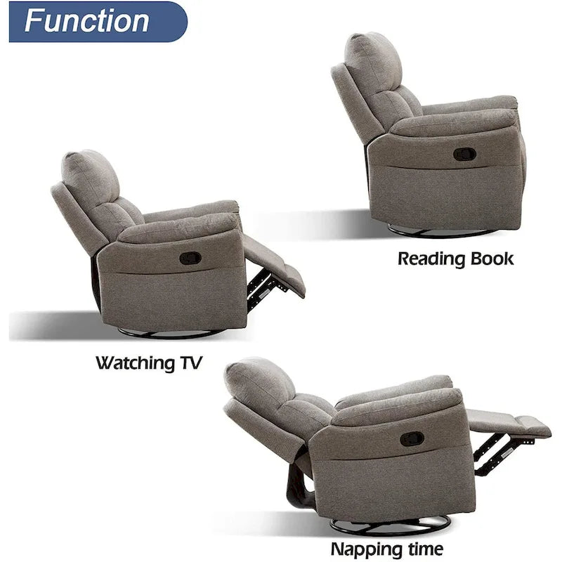 Fabric Overstuffed Swivel Rocker Manual Recliner Chair