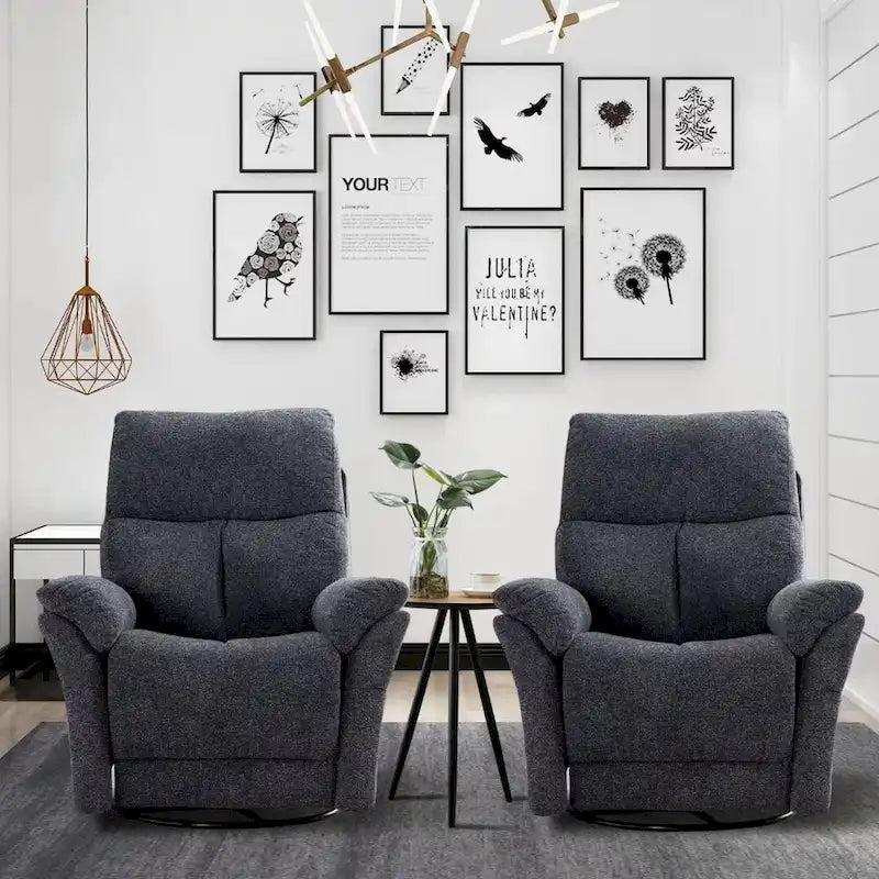 Fabric Overstuffed Swivel Rocker Manual Recliner Chair