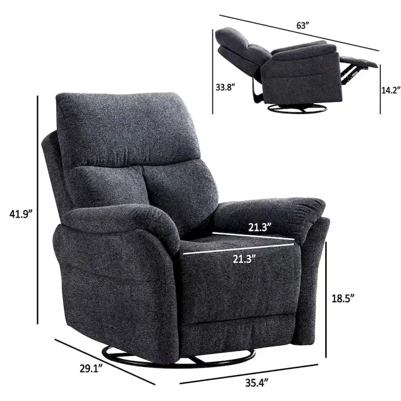 Fabric Overstuffed Swivel Rocker Manual Recliner Chair