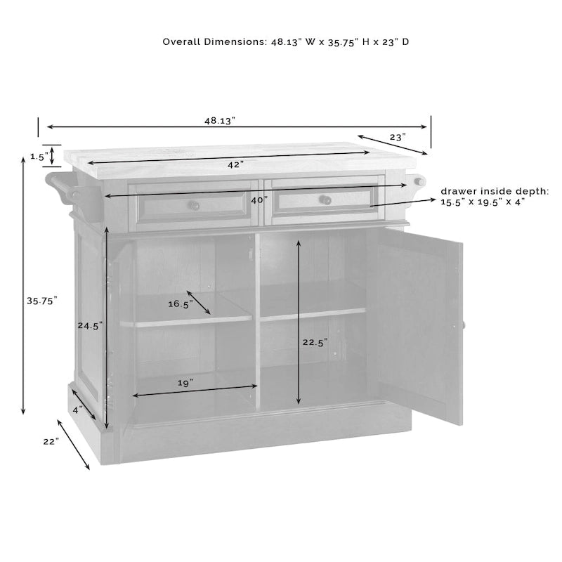 Wyspa kuchenna z blatem z drewna rzeźnickiego, w czarnym wykończeniu, ze stołkami - 47.75 W x 23 D x 35.75 H