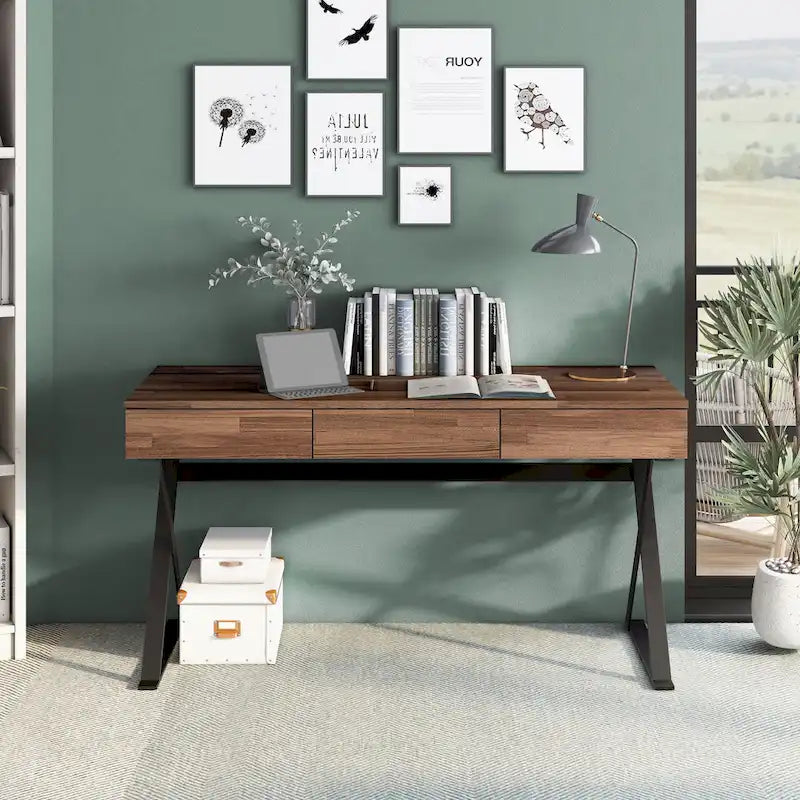 Scrivania industriale nera in metallo da 59 pollici con USB
