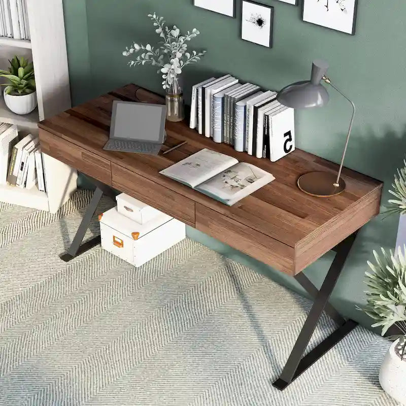 Scrivania industriale nera in metallo da 59 pollici con USB