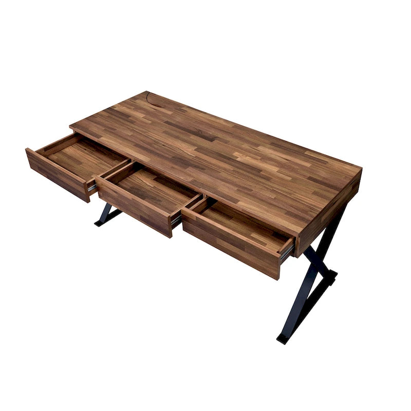 Industrial Black 59-inch Metal Computer Desk with USB