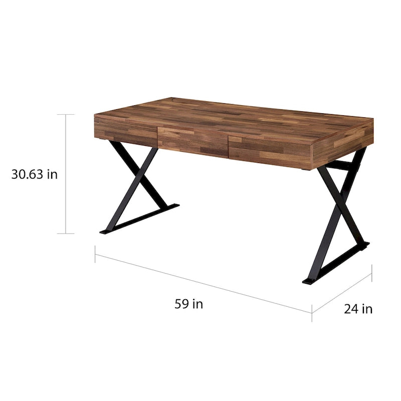Industrial Black 59-inch Metal Computer Desk with USB