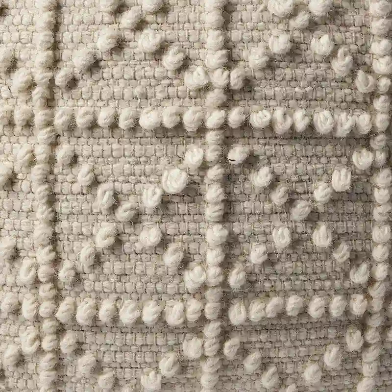 Square Cream Wool Pouf w/ Popcorn Detail