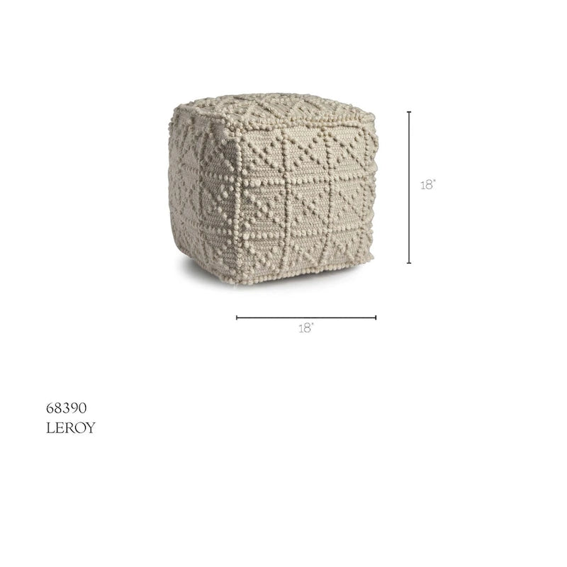 Square Cream Wool Pouf w/ Popcorn Detail