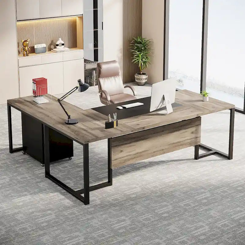 70.8 Inch Executive Desk with File Cabinet Large L Shaped Office Executive Desk Computer Desk