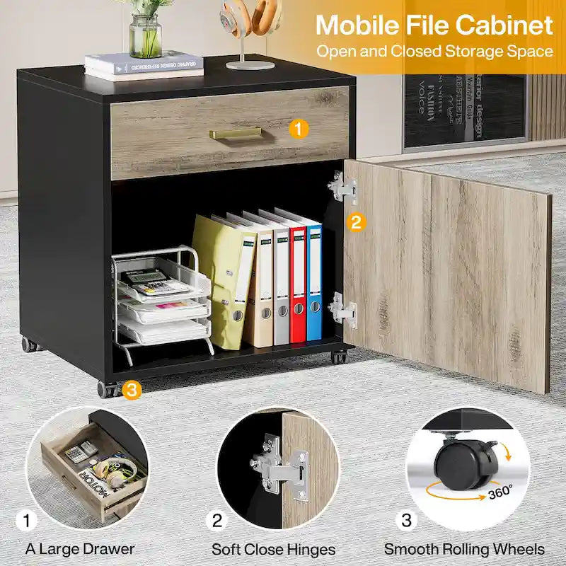 70.8 Inch Executive Desk with File Cabinet Large L Shaped Office Executive Desk Computer Desk