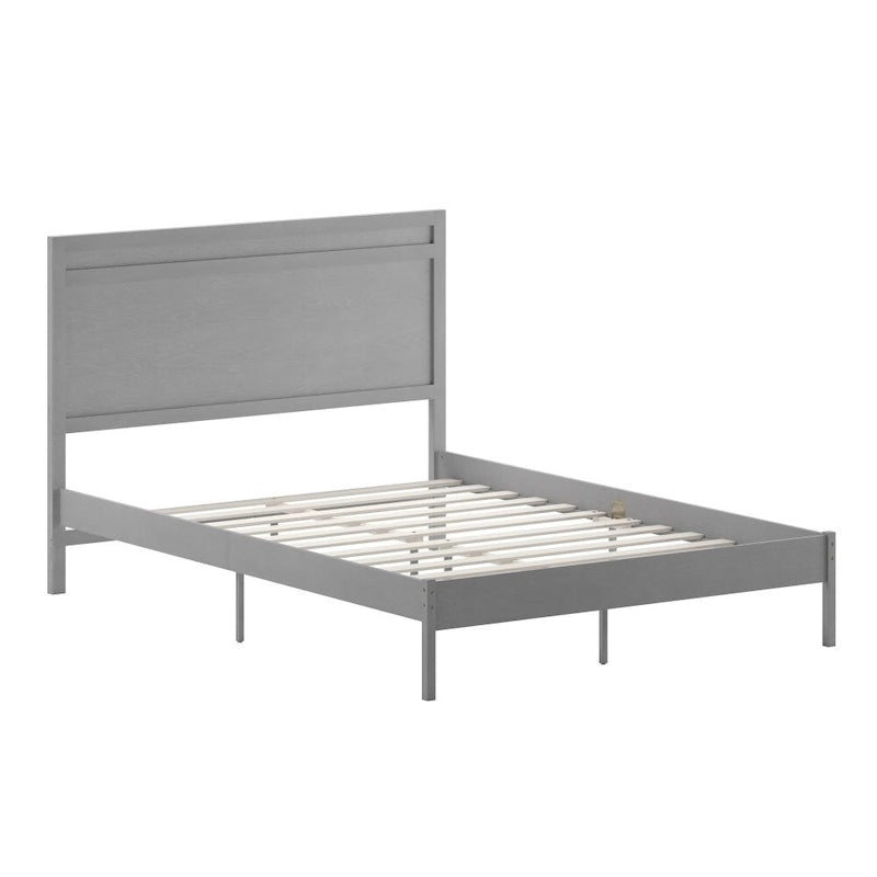 Letto a piattaforma in legno massello con testiera e doghe in legno