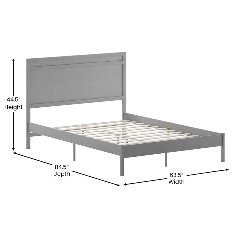 Letto a piattaforma in legno massello con testiera e doghe in legno