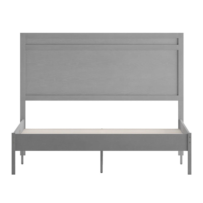 Letto a piattaforma in legno massello con testiera e doghe in legno