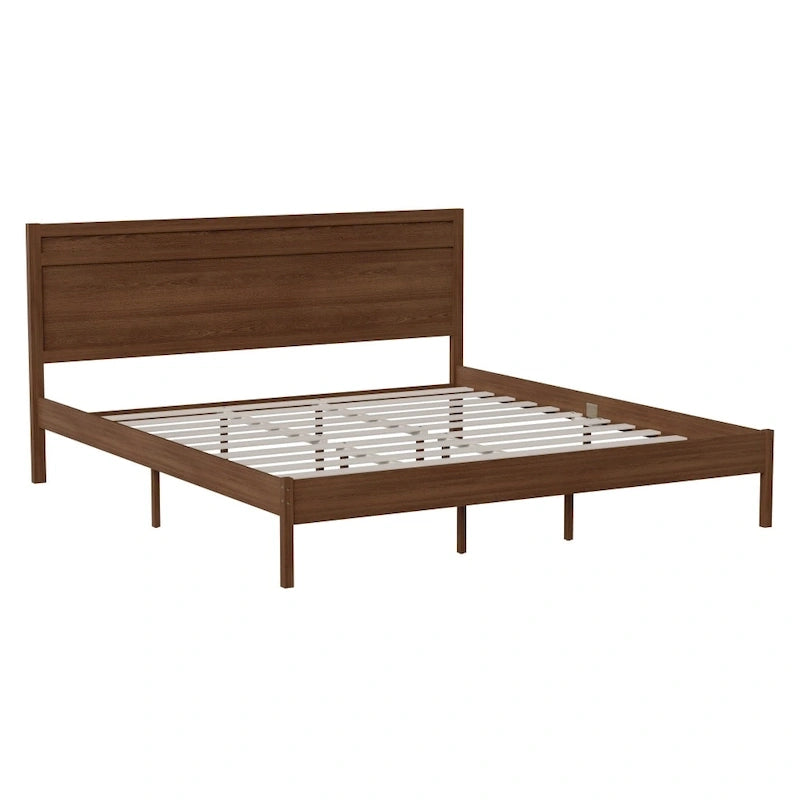Letto a piattaforma in legno massello con testiera e doghe in legno