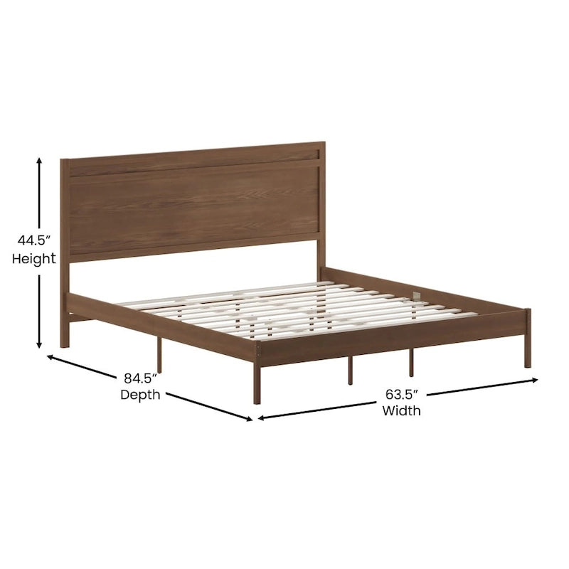 Letto a piattaforma in legno massello con testiera e doghe in legno