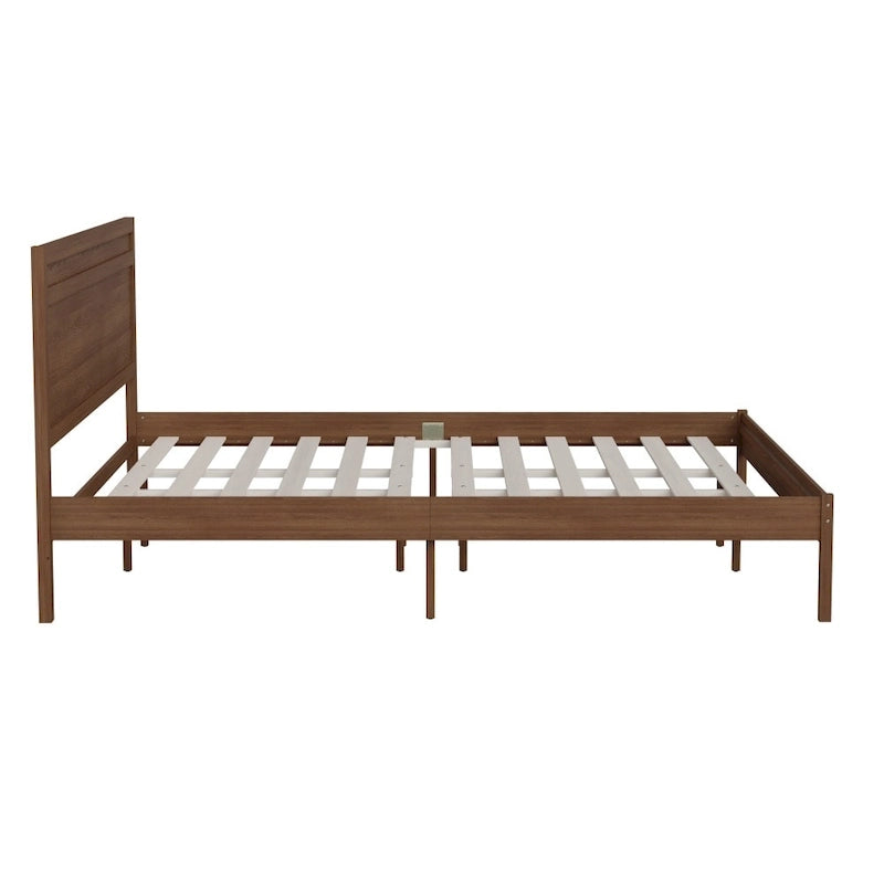 Letto a piattaforma in legno massello con testiera e doghe in legno