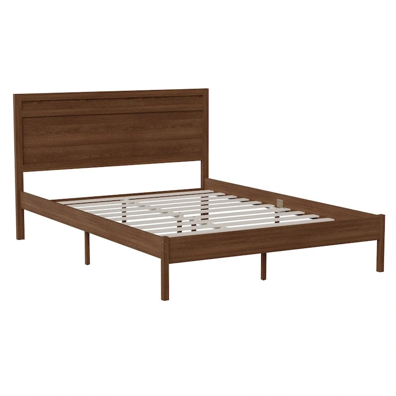 Letto a piattaforma in legno massello con testiera e doghe in legno