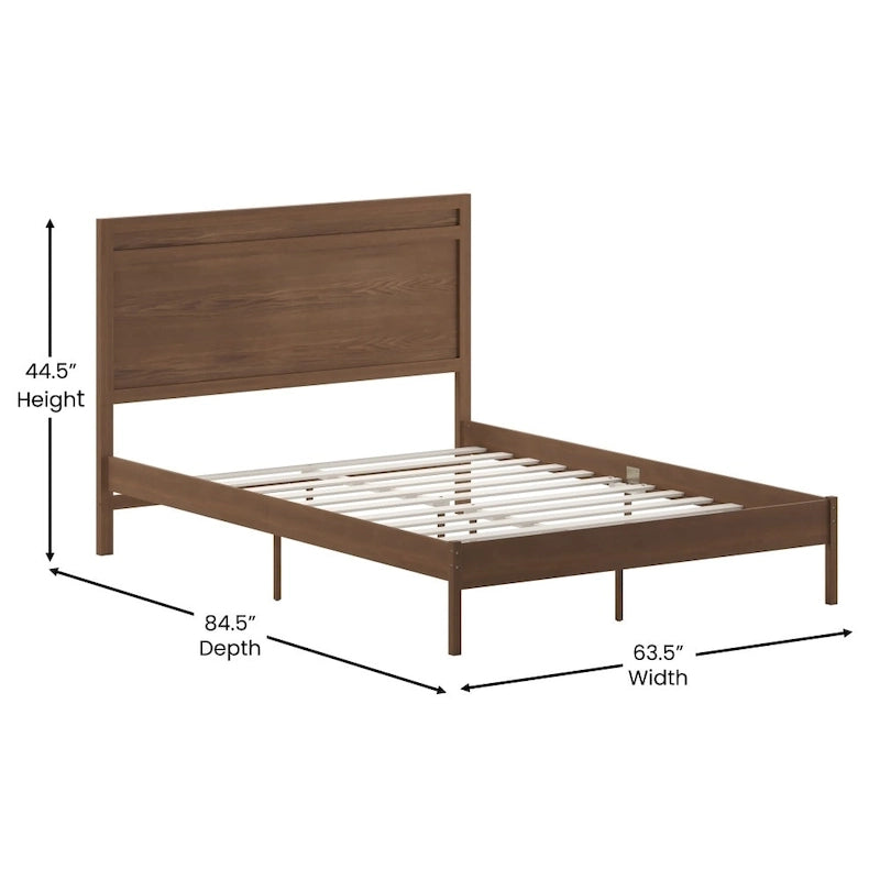 Letto a piattaforma in legno massello con testiera e doghe in legno