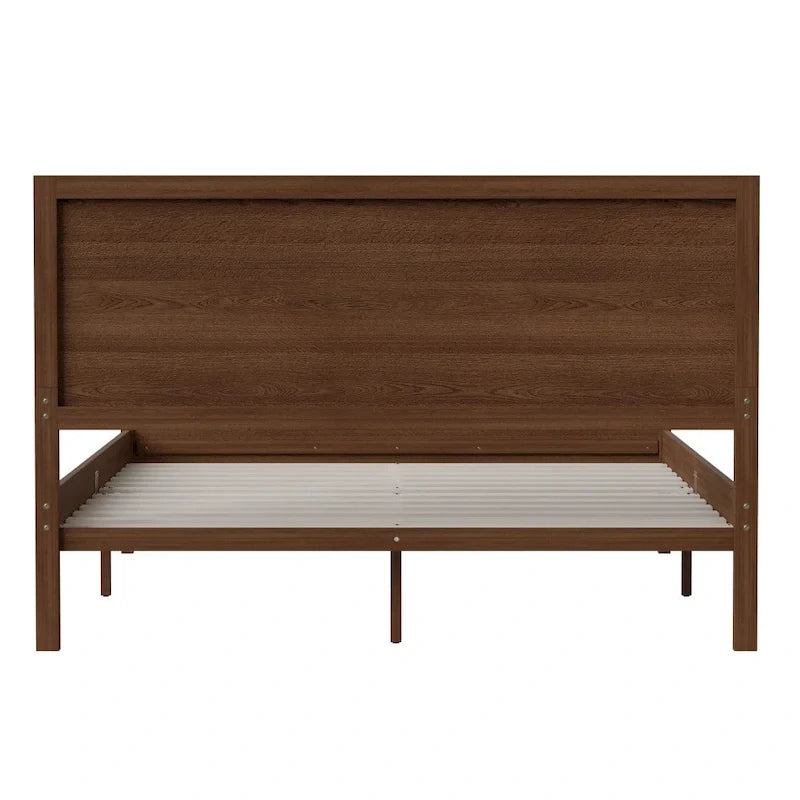 Letto a piattaforma in legno massello con testiera e doghe in legno