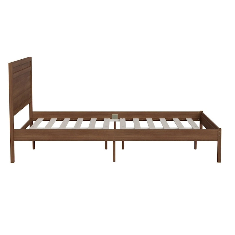 Letto a piattaforma in legno massello con testiera e doghe in legno