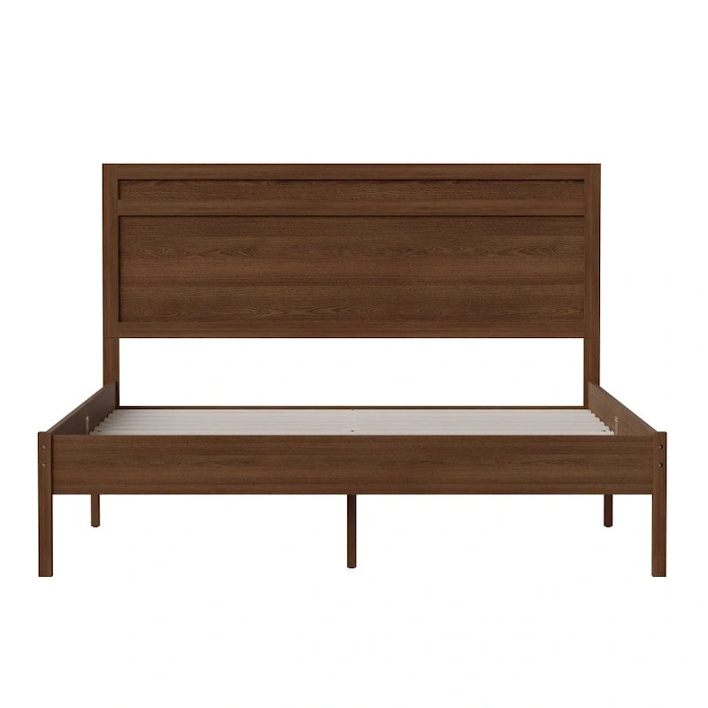 Letto a piattaforma in legno massello con testiera e doghe in legno