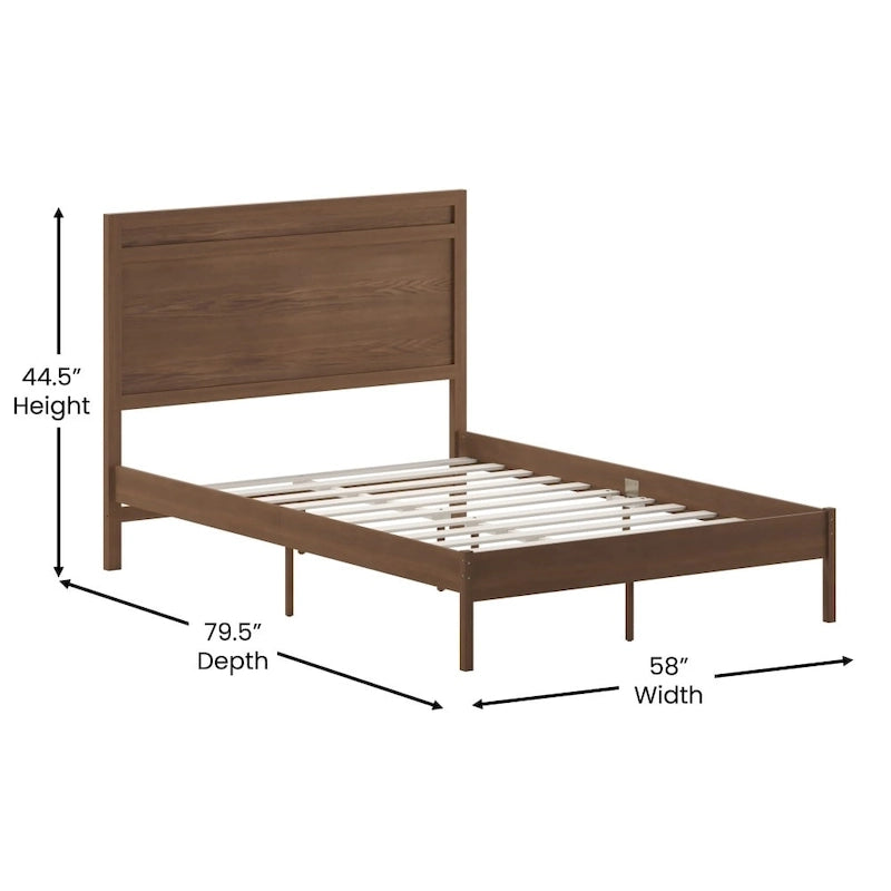 Letto a piattaforma in legno massello con testiera e doghe in legno