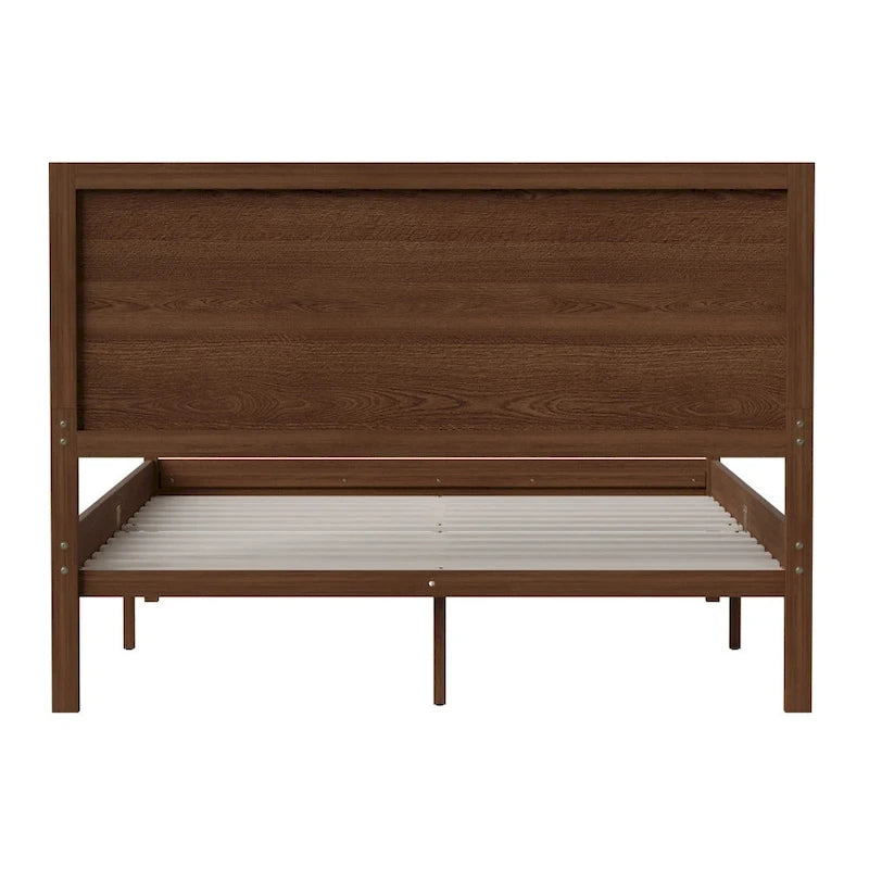 Letto a piattaforma in legno massello con testiera e doghe in legno