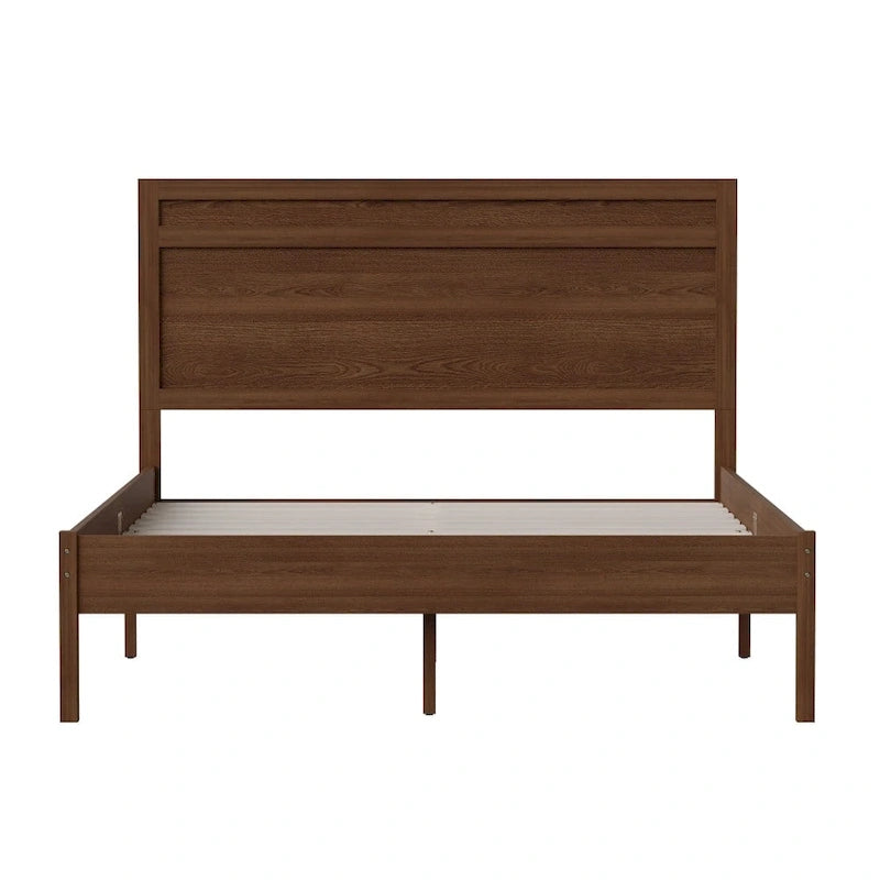 Letto a piattaforma in legno massello con testiera e doghe in legno