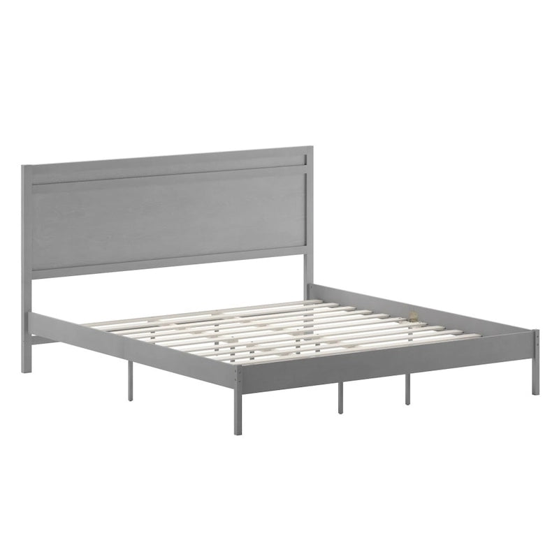 Letto a piattaforma in legno massello con testiera e doghe in legno