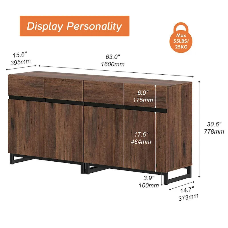 Modern Buffet Sideboards with Adjustable Shelves, Coffee Bar Table for Dining Room