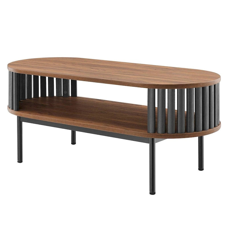 Modern Two-tone Wooden Oval Coffee Table with Shelf