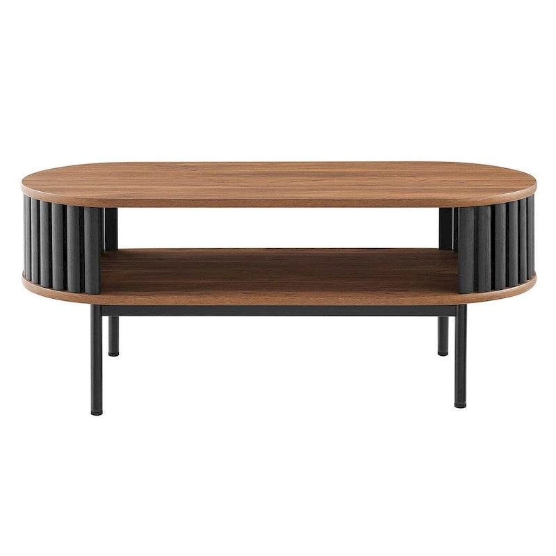 Tavolino da salotto ovale moderno in legno bicolore con ripiano
