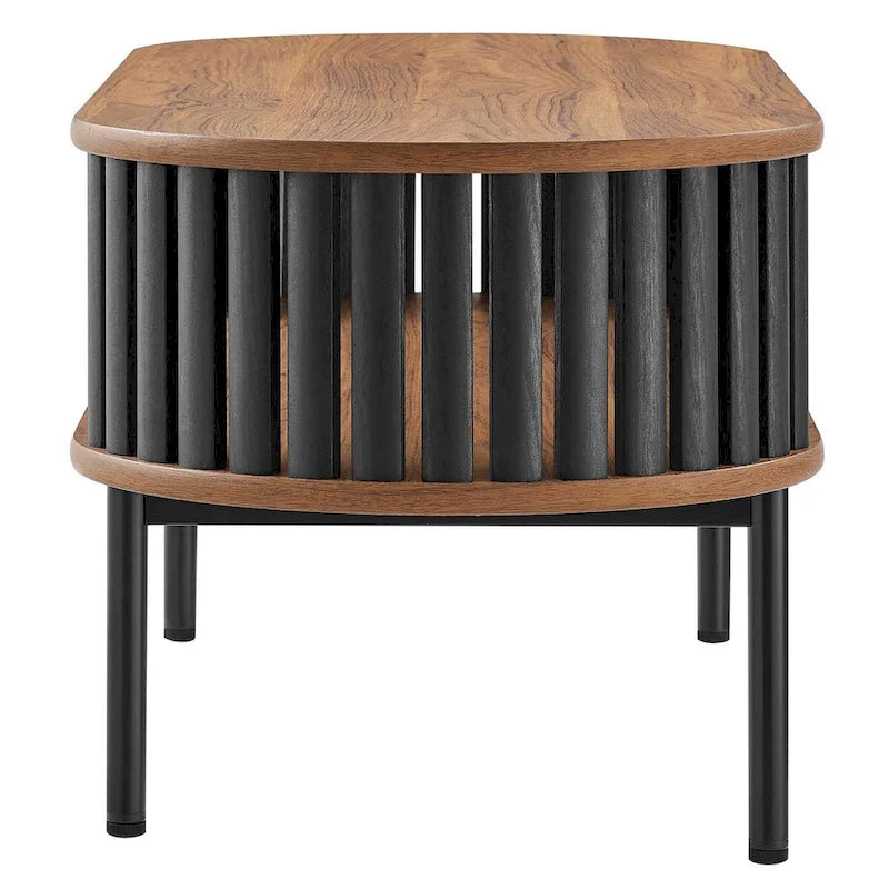 Modern Two-tone Wooden Oval Coffee Table with Shelf