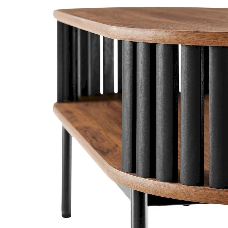 Tavolino da salotto ovale moderno in legno bicolore con ripiano