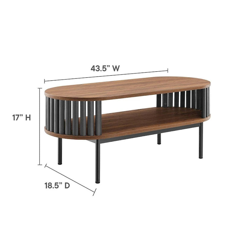 Modern Two-tone Wooden Oval Coffee Table with Shelf