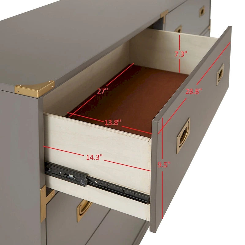 Cassettiera con 6 cassetti e dettagli dorati