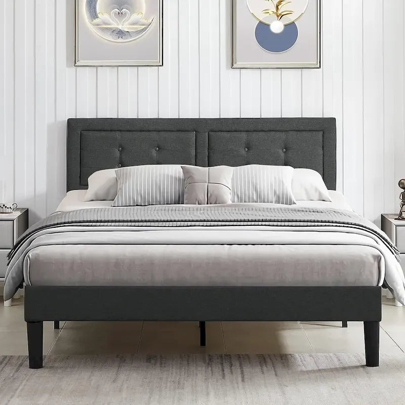 Struttura per letto a piattaforma moderna imbottita con testiera capitonné regolabile in altezza