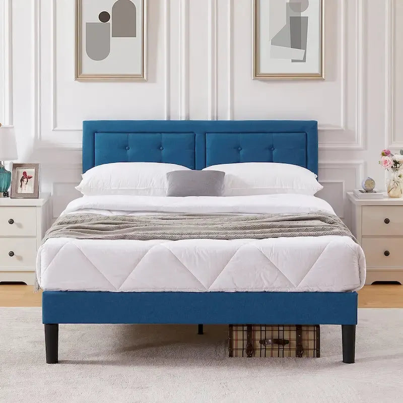 Struttura per letto a piattaforma moderna imbottita con testiera capitonné regolabile in altezza