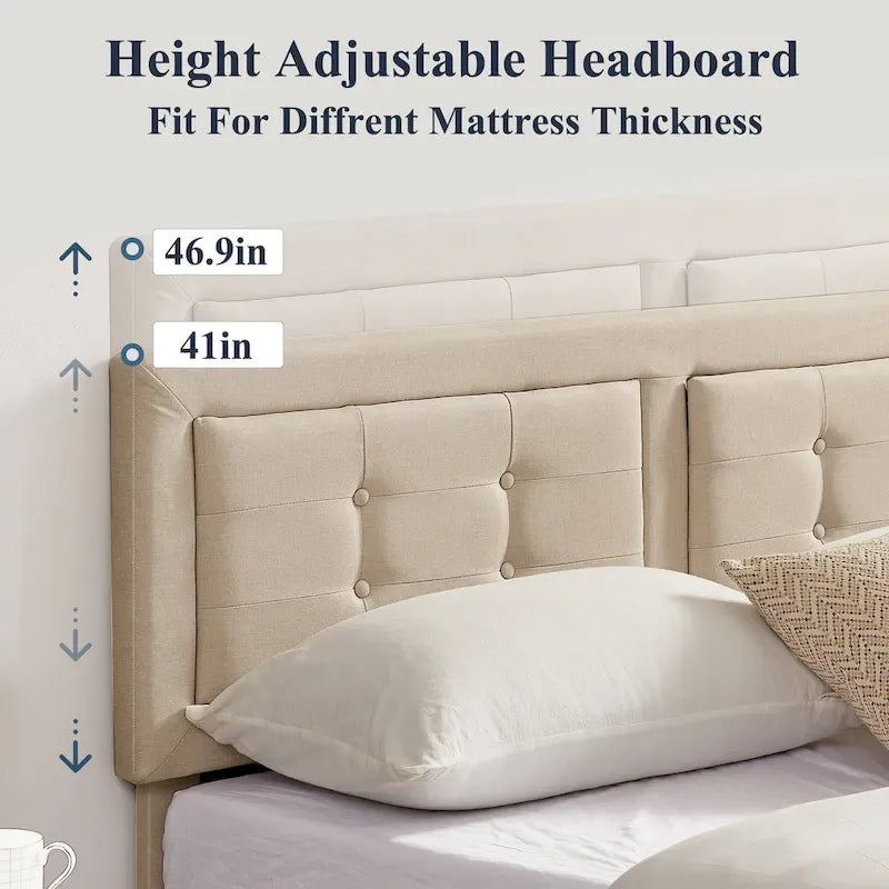Modern Upholstered Platform Bed Frame with Height Adjustable Tufted Headboard