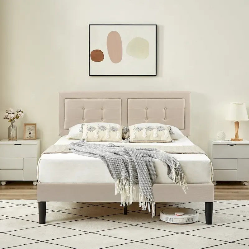 Struttura per letto a piattaforma moderna imbottita con testiera capitonné regolabile in altezza