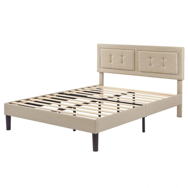 Modern Upholstered Platform Bed Frame with Height Adjustable Tufted Headboard