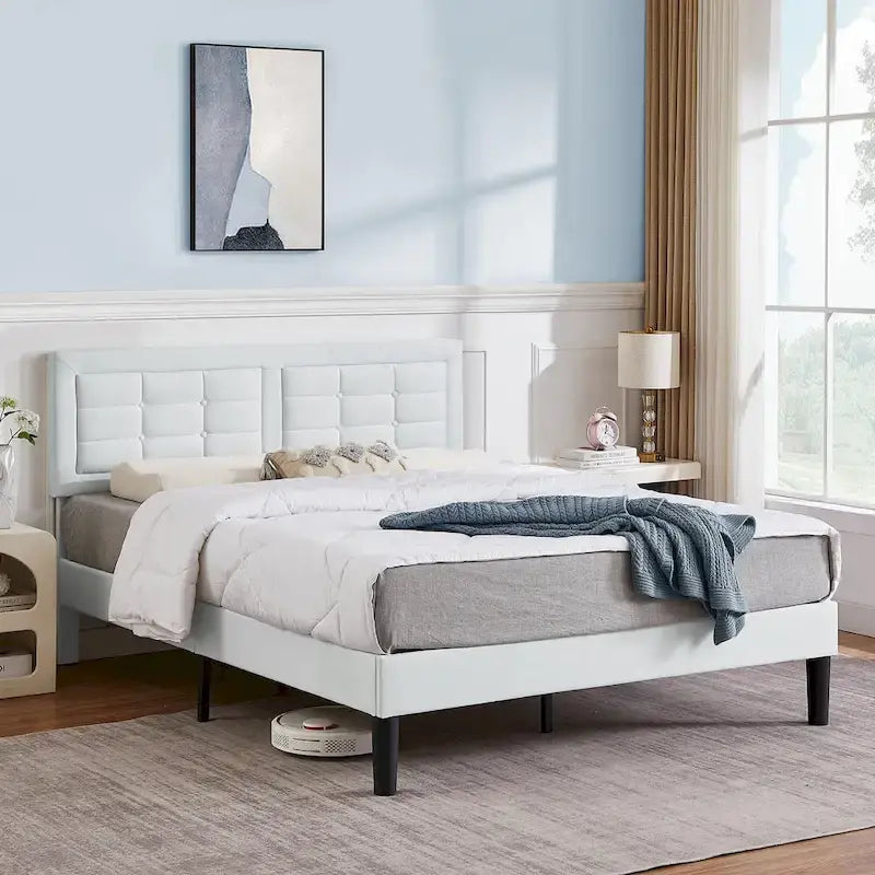 Modern Upholstered Platform Bed Frame with Height Adjustable Tufted Headboard