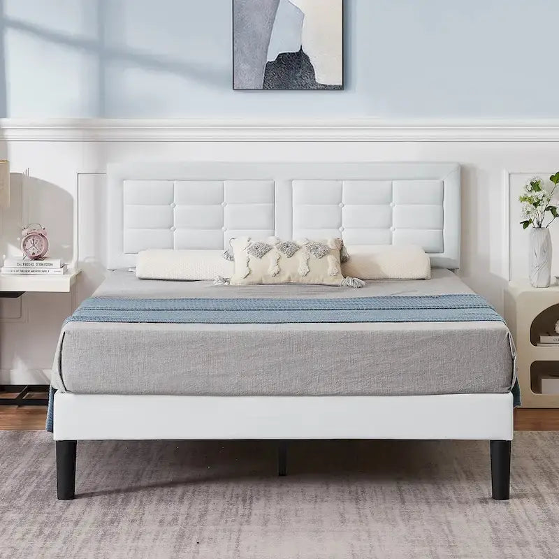 Modern Upholstered Platform Bed Frame with Height Adjustable Tufted Headboard