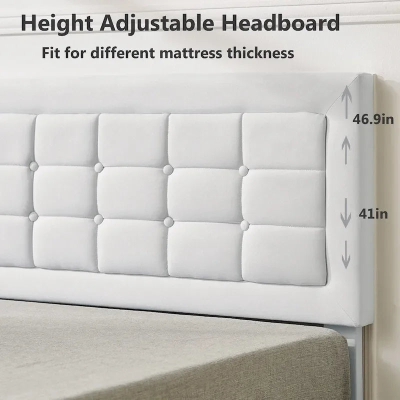 Modern Upholstered Platform Bed Frame with Height Adjustable Tufted Headboard