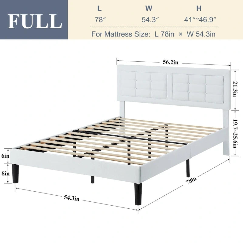 Modern Upholstered Platform Bed Frame with Height Adjustable Tufted Headboard