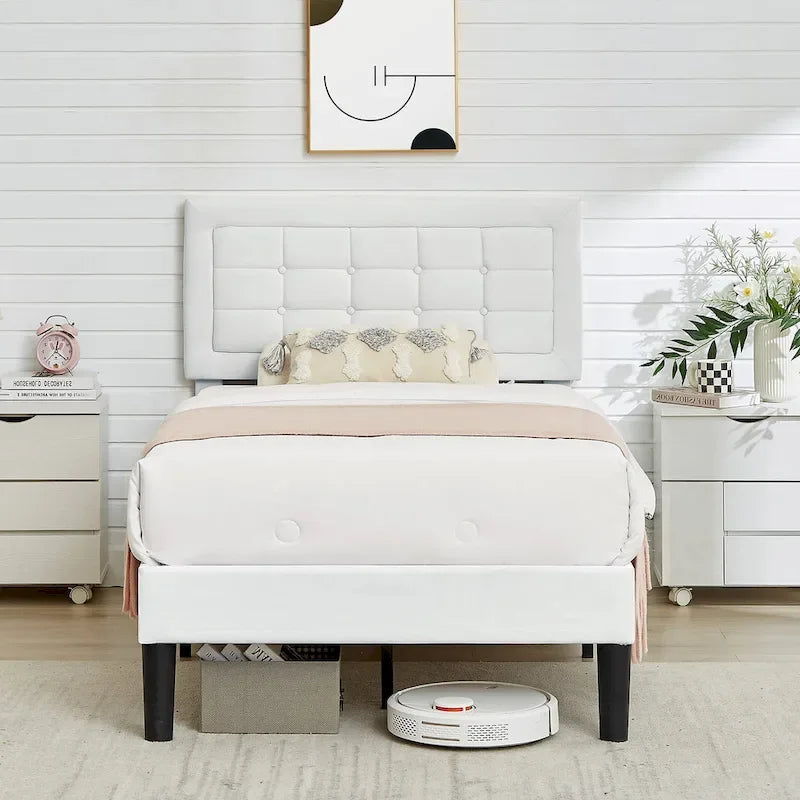 Modern Upholstered Platform Bed Frame with Height Adjustable Tufted Headboard