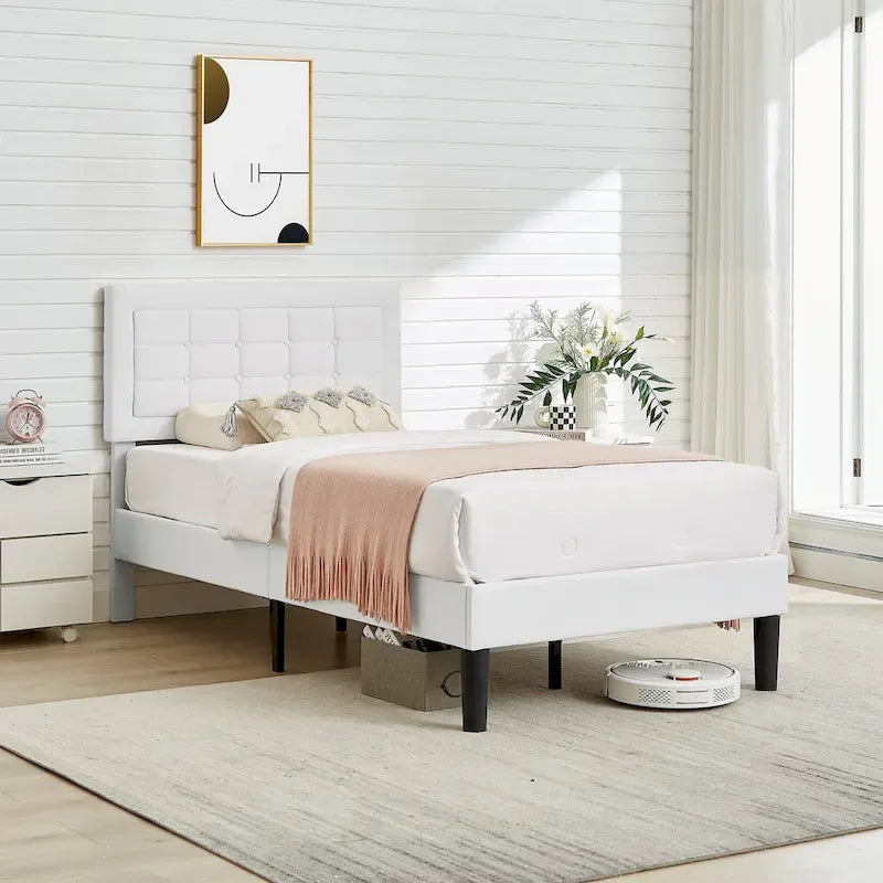 Modern Upholstered Platform Bed Frame with Height Adjustable Tufted Headboard