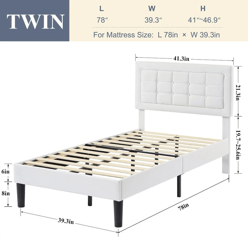 Modern Upholstered Platform Bed Frame with Height Adjustable Tufted Headboard