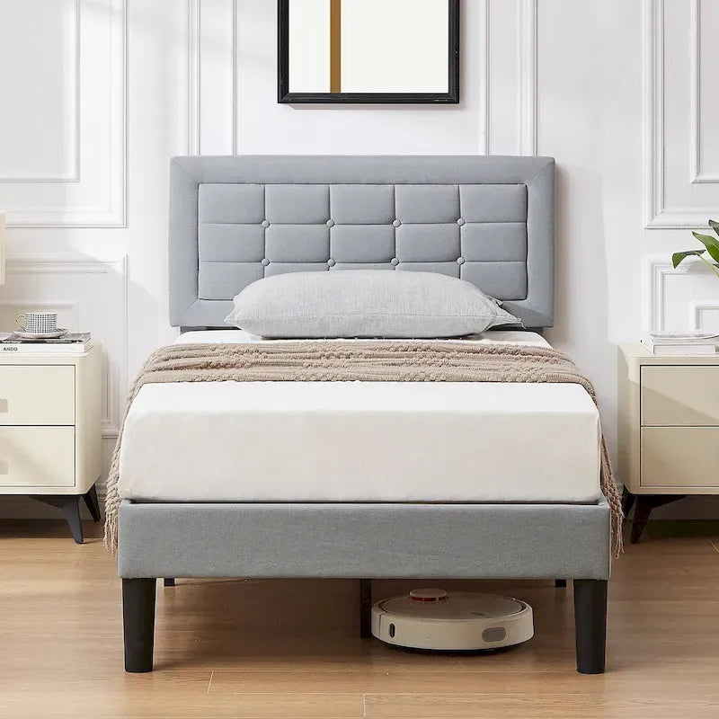 Modern Upholstered Platform Bed Frame with Height Adjustable Tufted Headboard