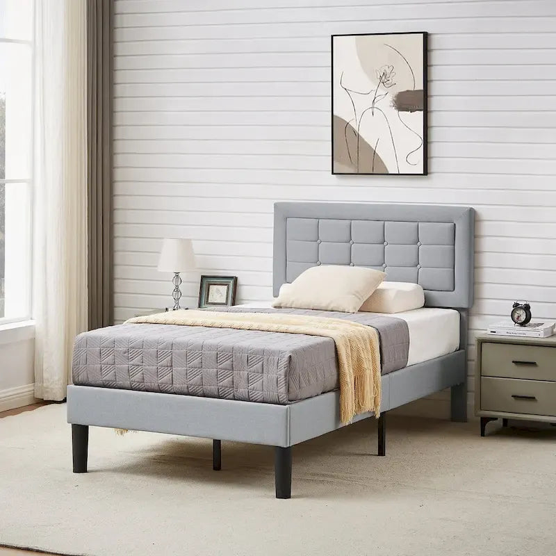 Modern Upholstered Platform Bed Frame with Height Adjustable Tufted Headboard